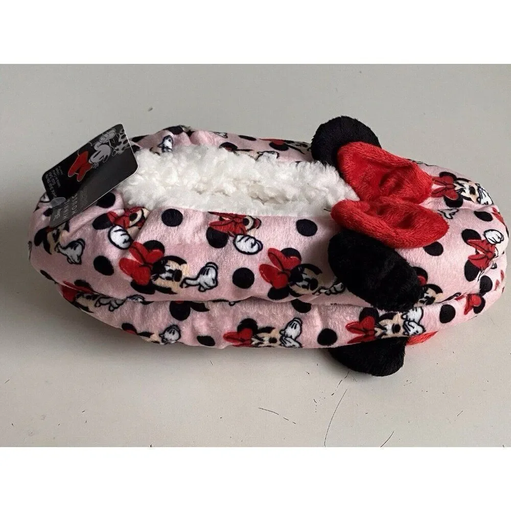 Disney Minnie Mouse Ears Bow Fuzzy‎ Babba Women’s Slipper Socks Sz S/M 5.5/7.5